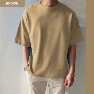 Solid Brown Cotton Drop Shoulder T-Shirt